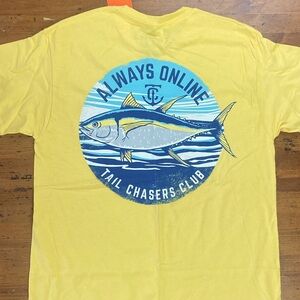 NWT Men's M Tail Chasers Club Nautical Boating Fish Fishing Beach Yellow T-Shirt